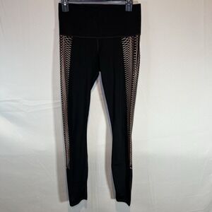 Puma Women's Small Black Gold Athletic Ankle Leggings Yoga‎ Pants Jogging
